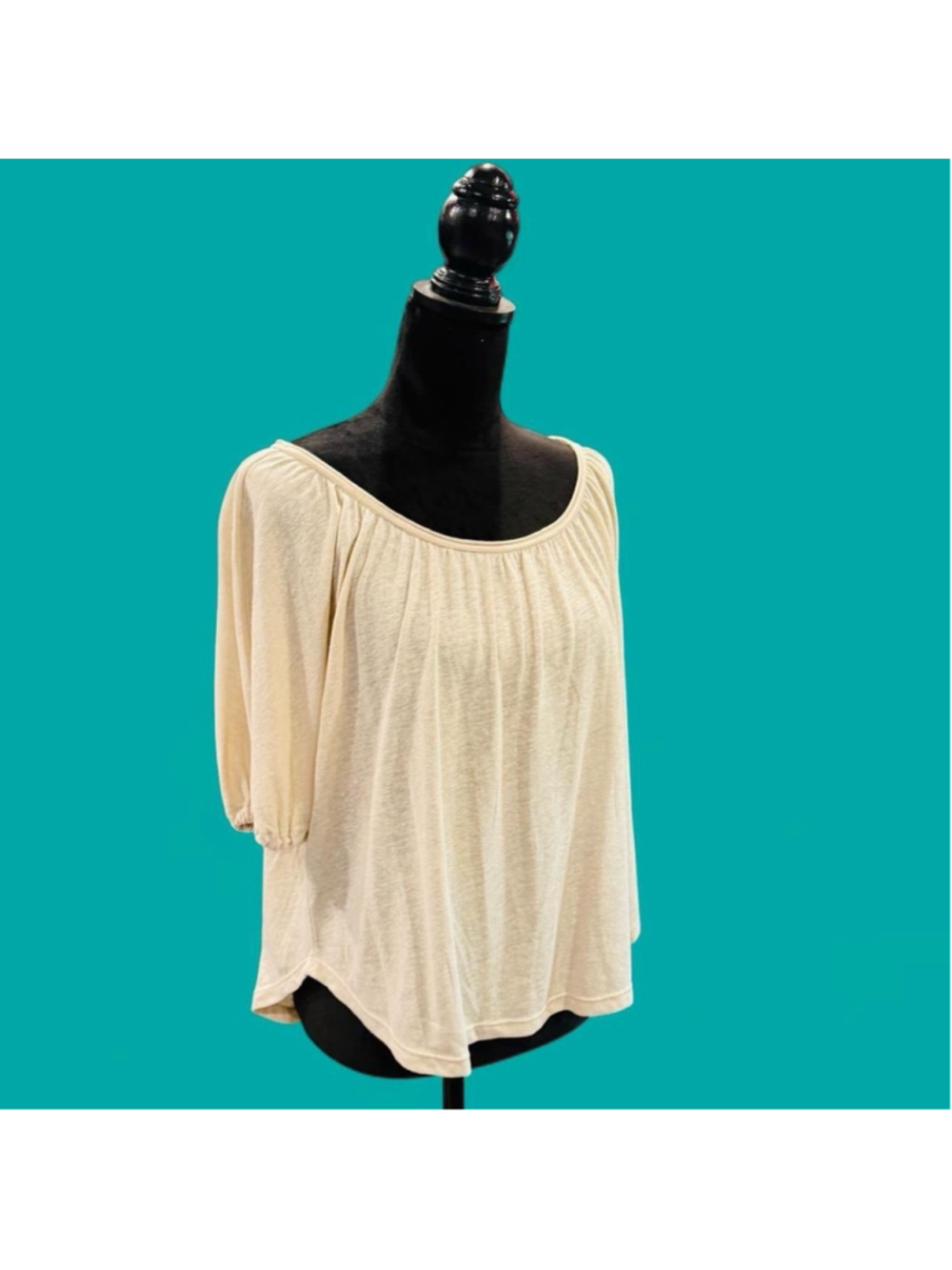 Max Studio Linen Blend Top XL Neutral Boho Blouse Coquette Cottagecore Lagenlook